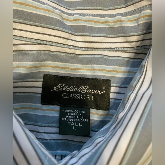 Eddie Bauer Classic Fit green stripe long sleeve button up shirt size Tall L - Picture 5 of 7